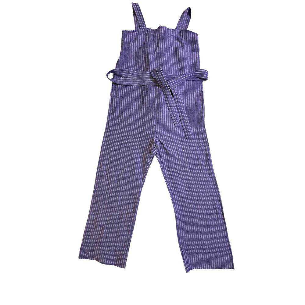Quince Blue Striped Wide-Leg Jumpsuit with Waist Tie